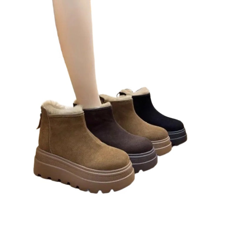 Damen modische Ankle-Boots mit flauschigem Innenfutter und rutschfester Sohle EB