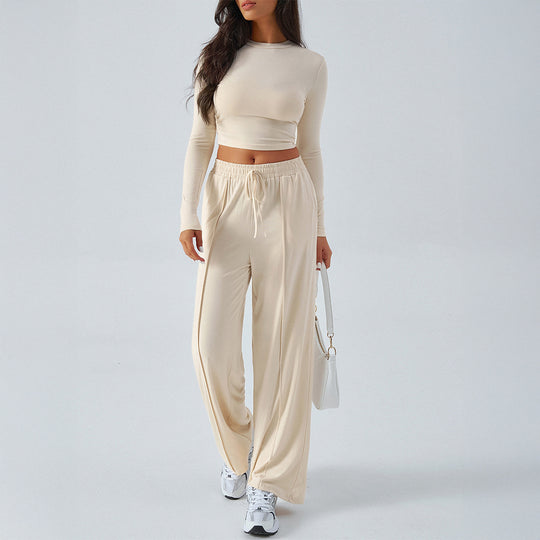 Damen nan weite Loungehose mit elastischem Kordelbund und fließender Jersey‑Qualität EB
