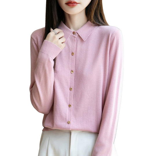 Damen weiche Wollbluse mit Knopfleiste EB