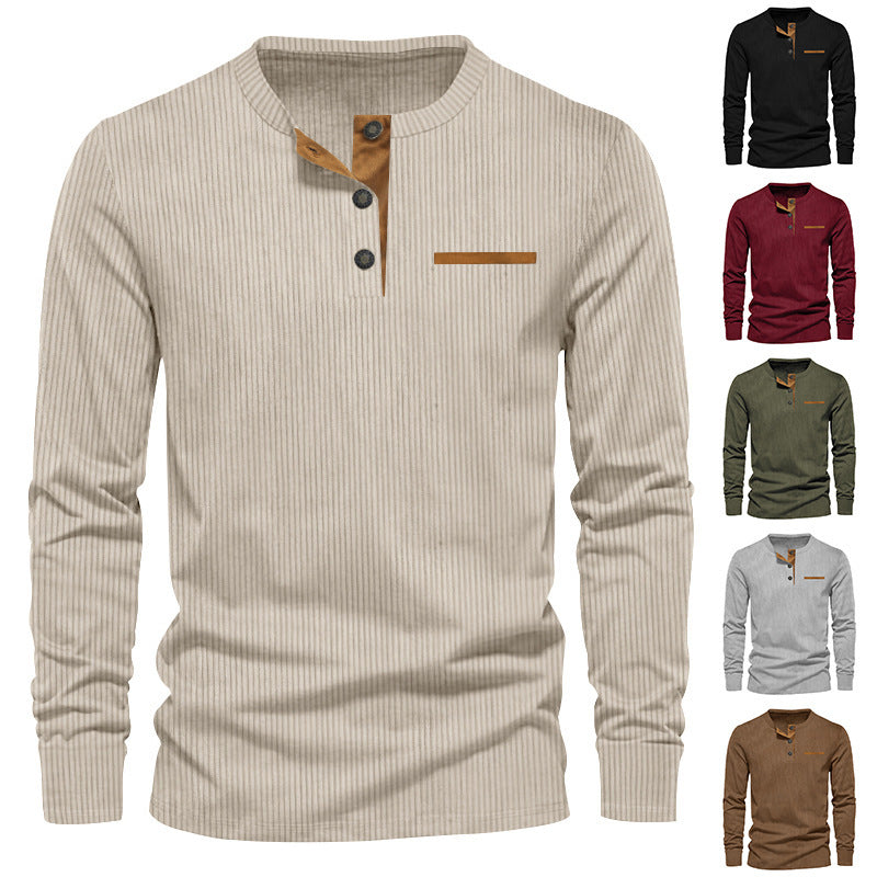 Herren Langarm-Henley-Shirt aus strukturiertem Rippenmaterial mit modernem Knopfdesign EB