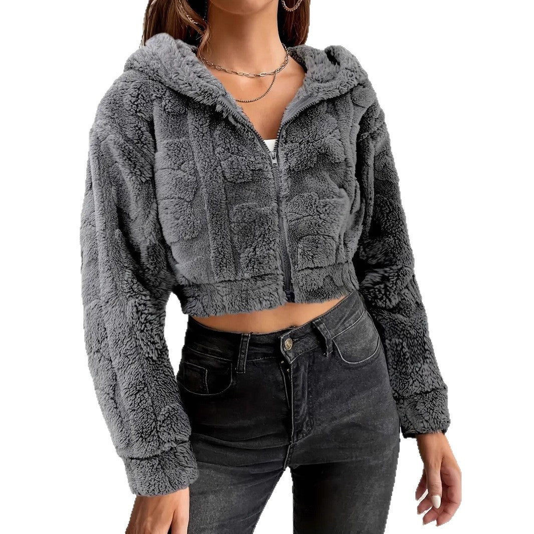 Damen Kuschelige Fleecejacke mit Reißverschluss und Kapuze EB