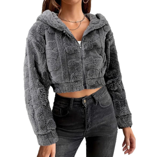 Damen Kuschelige Fleecejacke mit Reißverschluss und Kapuze EB