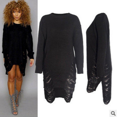 Damen Strickkleid mit aufregendem Rippendesign und seitlichen Schlitzen EB