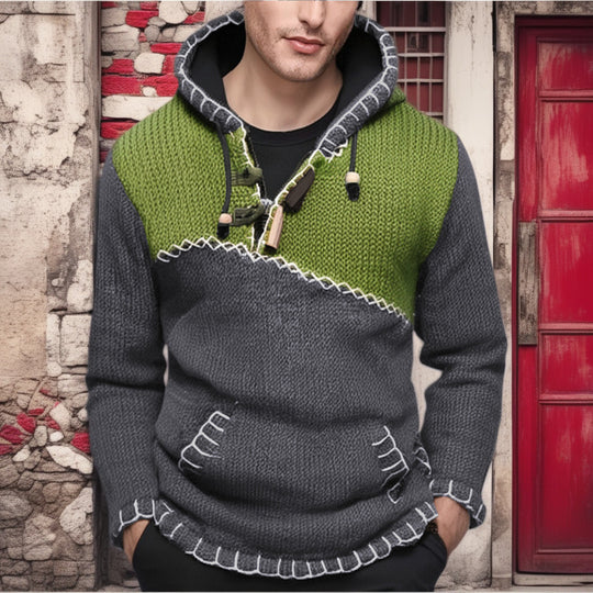 Herren Kapuzenpullover mit einzigartigem Zickzackmuster und hochwertiger Strickstruktur EB