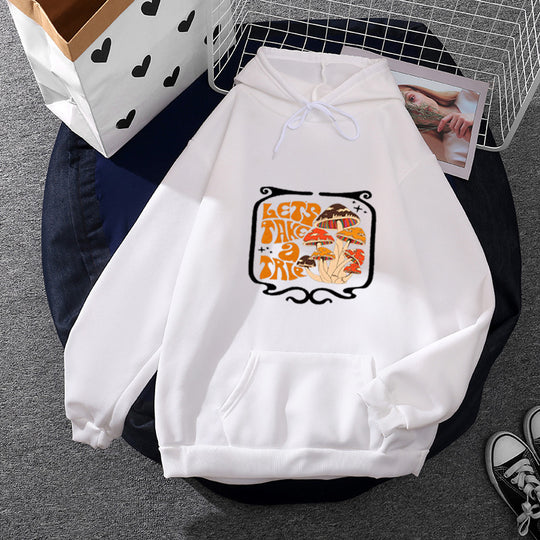 Damen nan leichter Oversize Kapuzenpullover mit Herz‑EKG‑Motiv, langen Kordeln und elastischem Bund EB