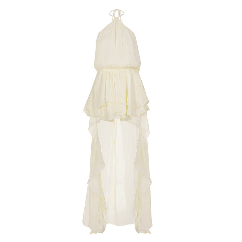 Damen leichtes Wickelkleid mit Volant und asymmetrischem Saum EB