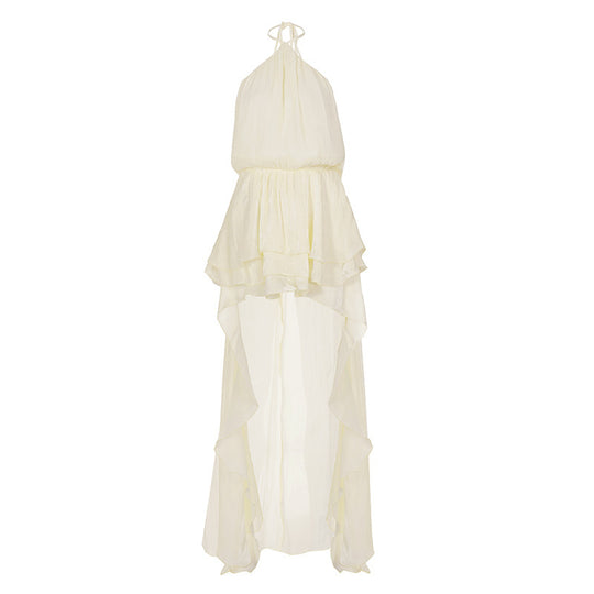 Damen leichtes Wickelkleid mit Volant und asymmetrischem Saum EB