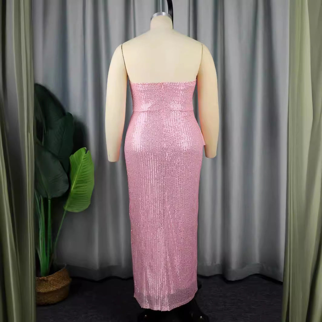 Damen Glänzendes Abendkleid mit asymmetrischem Schnitt und voluminöser Schleifen-Applikation EB