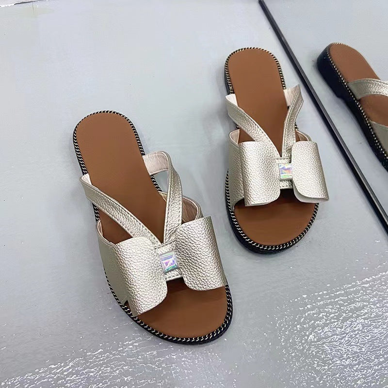 Damen modische Zehentrenner-Sandalen mit eleganten Schleifen und komfortablem Fußbett EB