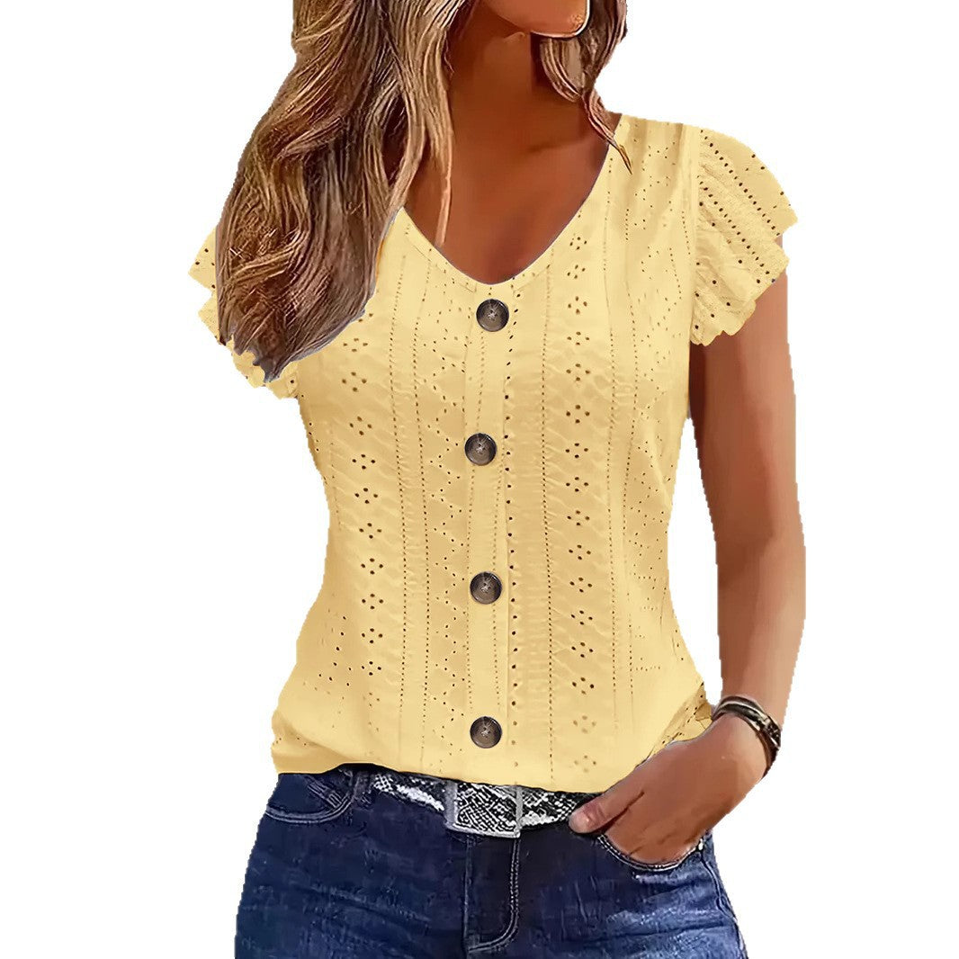 Damen Bluse mit Rüschendetails und Knopfverschluss EB
