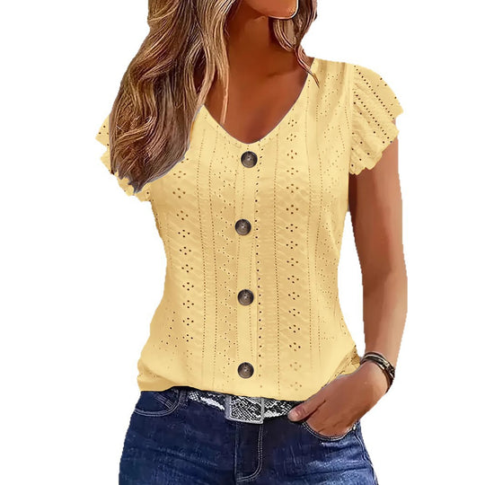 Damen Bluse mit Rüschendetails und Knopfverschluss EB