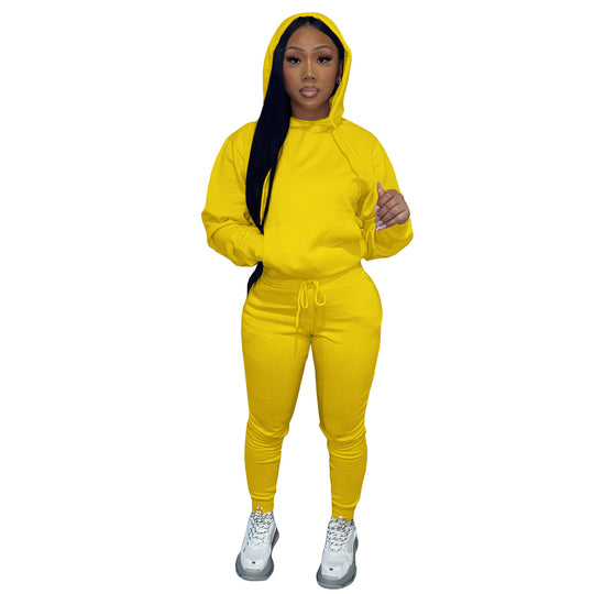 Damen nan Kapuzen-Lounge-Set mit Kängurutasche taillierter Jogginghose und Bündchen EB