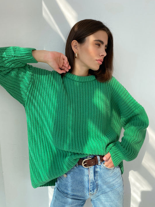 Damen lässiger Strickpullover mit strukturierter Mascheninterpretation und weitem Schnitt EB