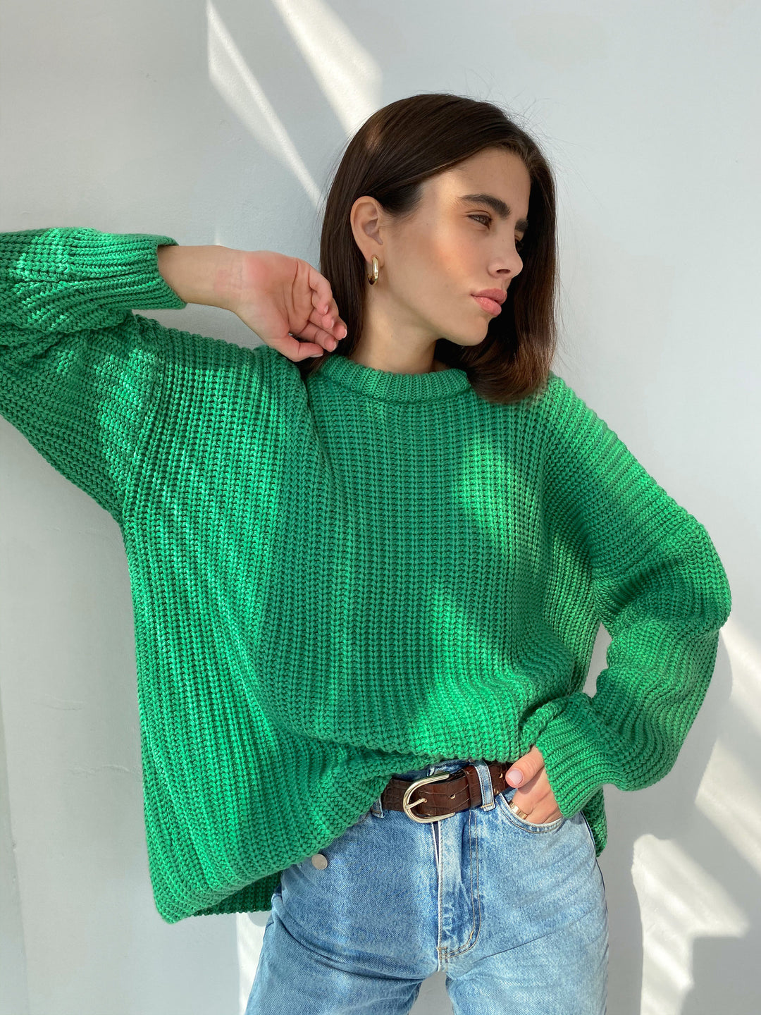 Damen Casual Strickpullover mit strukturiertem Design und überschnittenen Schultern EB