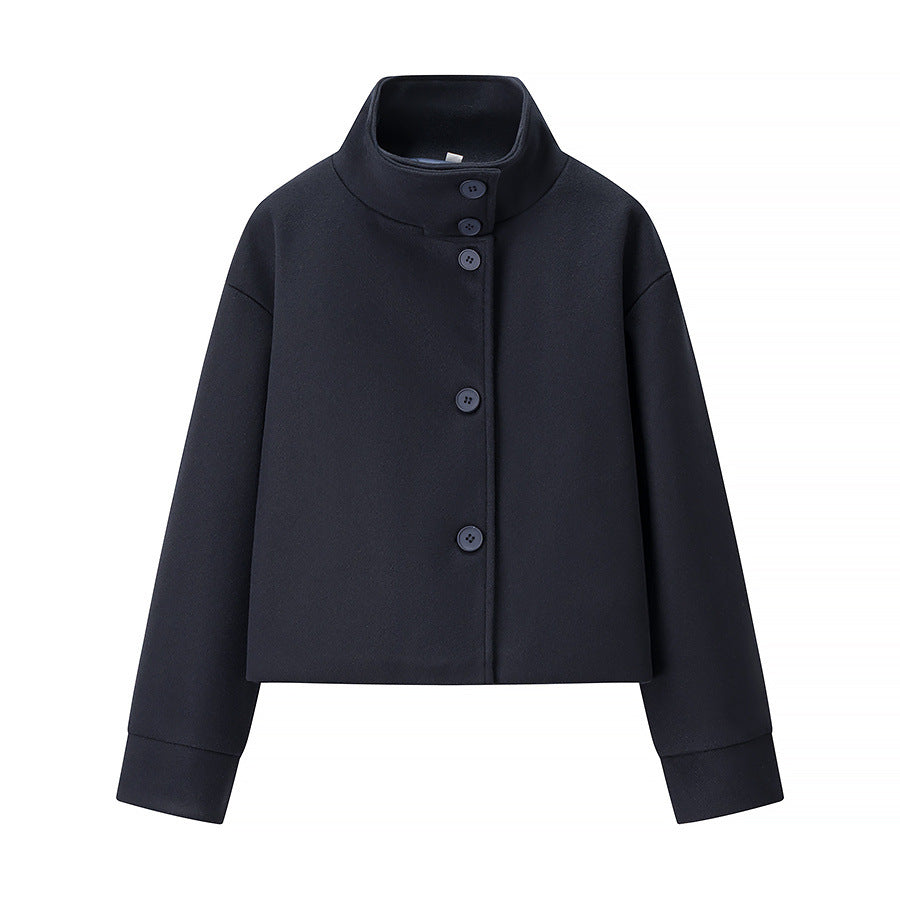 Damen nan cropped Wollmix-Jacke mit hohem Stehkragen, kastiger Passform und verdeckter Knopfleiste EB