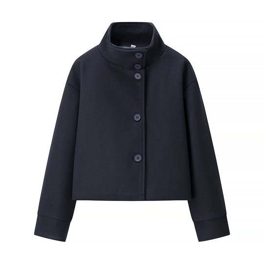 Damen nan cropped Wollmix-Jacke mit hohem Stehkragen, kastiger Passform und verdeckter Knopfleiste EB