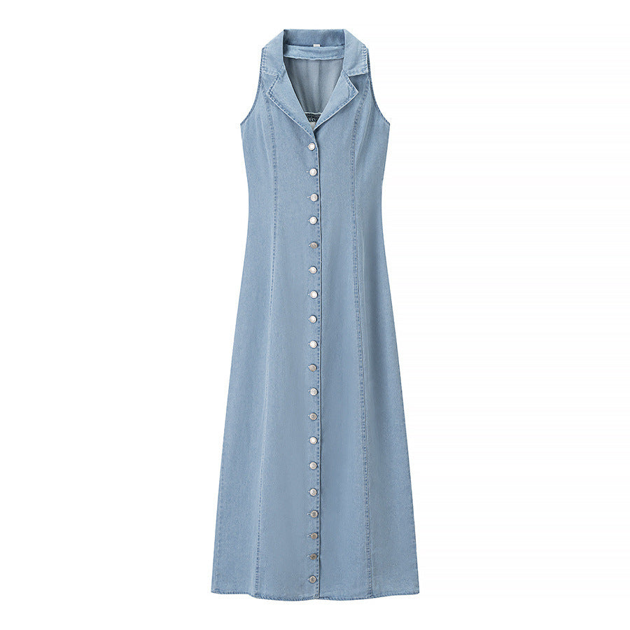 Damen Maxikleid mit elegantem Hemdkragen und durchgehender Knopfleiste EB