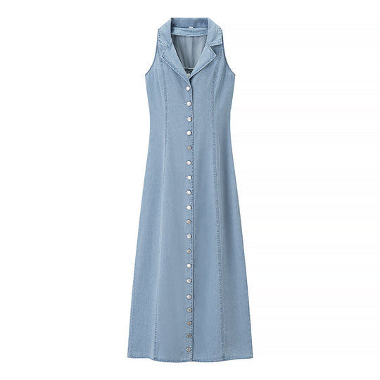 Damen Maxikleid mit elegantem Hemdkragen und durchgehender Knopfleiste EB