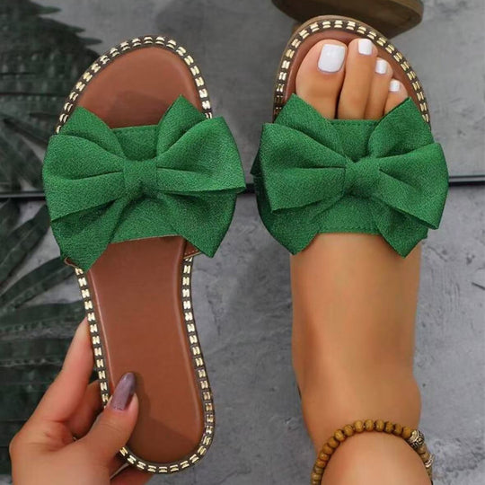 Damen elegante Sommer-Pantoletten mit großem Schleifen-Detail EB