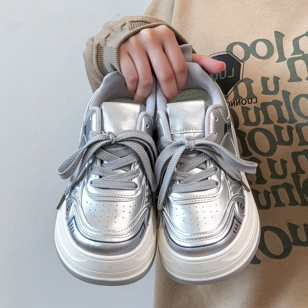 Damen Moderne Plateau-Sneaker mit metallic-Optik und dämpfender EVA-Zwischensohle EB