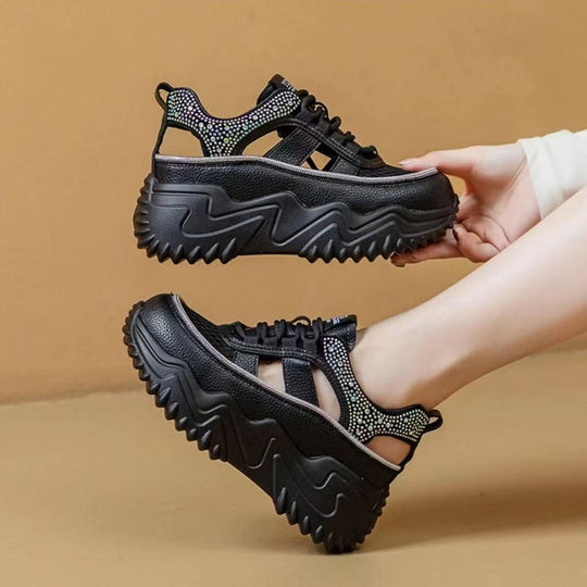 Damen Sportliche Plateau-Sneaker mit atmungsaktivem Mesh und rutschfester Sohle EB