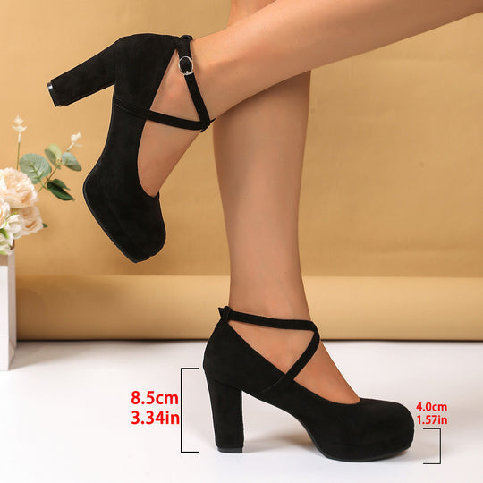Damen Plattformpumps mit gekreuzten Riemen und elegantem Absatz EB