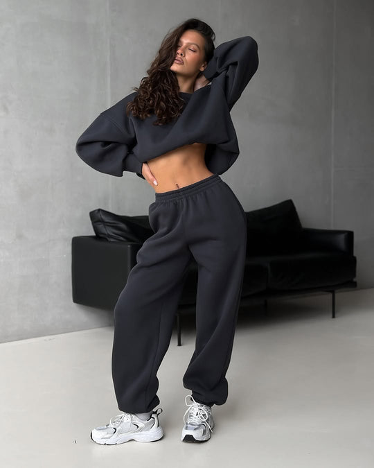 Damen taillenhohe French-Terry Jogginghose mit elastischem Bund und gerippten Fußbündchen EB