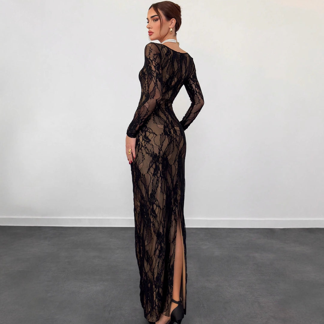 Damen Spitzenmaxikleid mit durchscheinenden Einsätzen EB