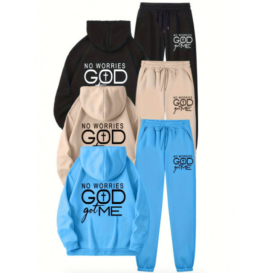 Damen Sportliches Hoodie- und Jogginghosen-Set mit inspirierendem Motiv EB