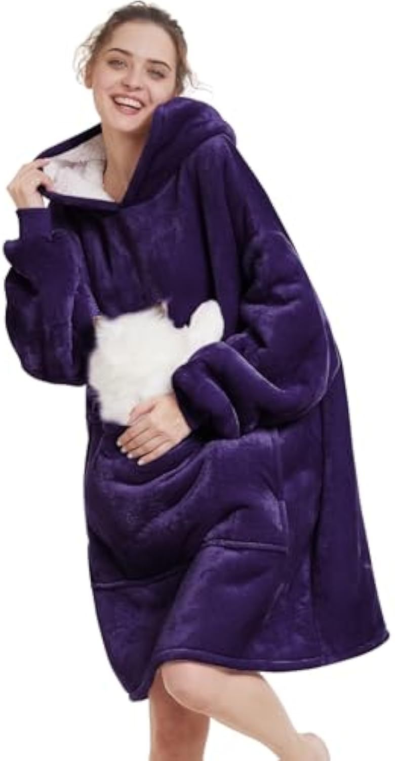 Damen Oversize Kapuzen-Kuscheldecke aus Mikrofaser mit Sherpa-Futter EB