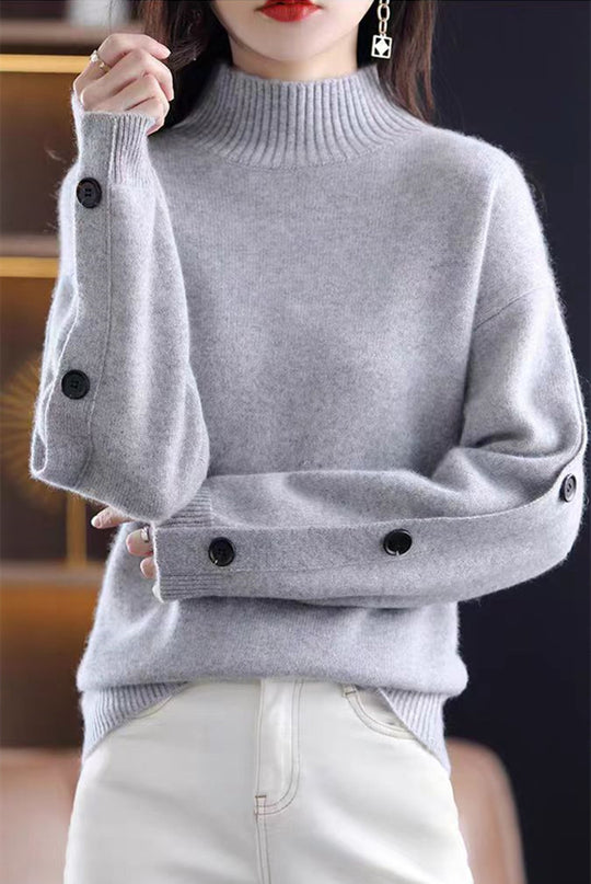 Damen Eleganter Rollkragenpullover mit Knopfdetails und weichem Material EB