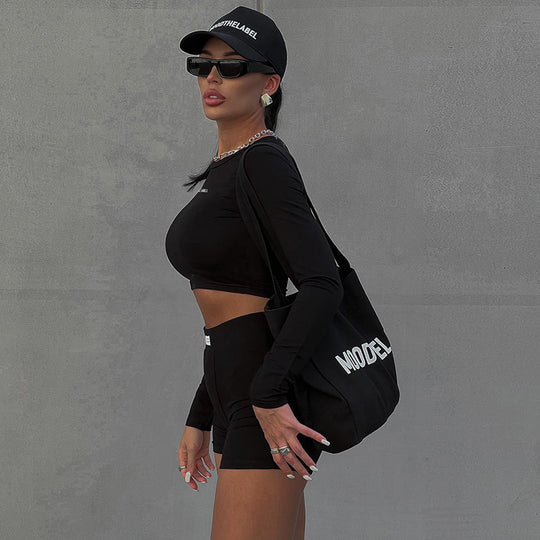 Damen Sportliches Zweiteiliges Set mit Langarm-Top und Hoher Taille EB