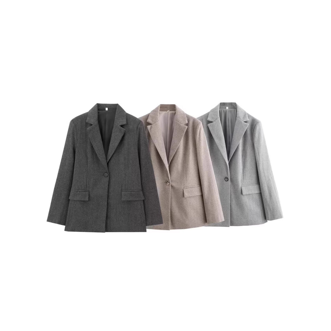 Damen Einreihiger Blazer mit Fischgrätmuster, Reverskragen und Pattentaschen EB