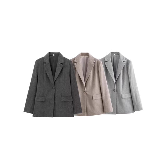 Damen Einreihiger Blazer mit Fischgrätmuster, Reverskragen und Pattentaschen EB