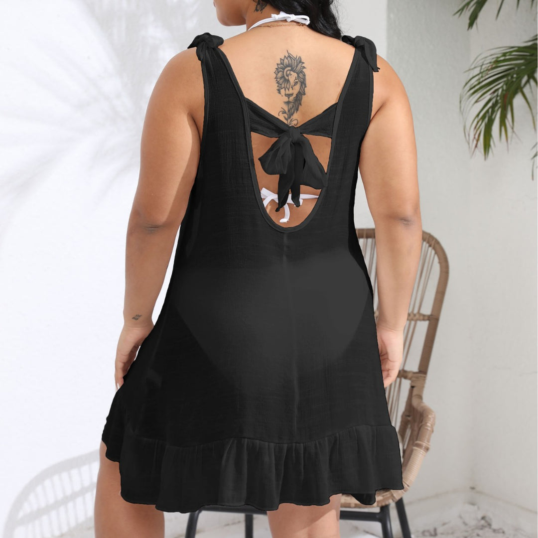 Damen lässiges Strandkleid mit Rüschensaum und Trägerdetail EB
