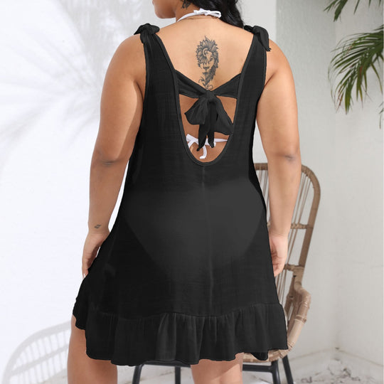 Damen lässiges Strandkleid mit Rüschensaum und Trägerdetail EB