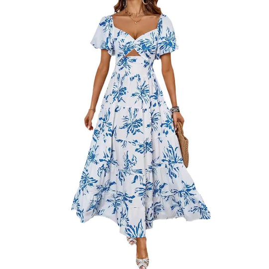 Damen Maxikleid mit voluminösen Puffärmeln und romantischem Schnitt EB
