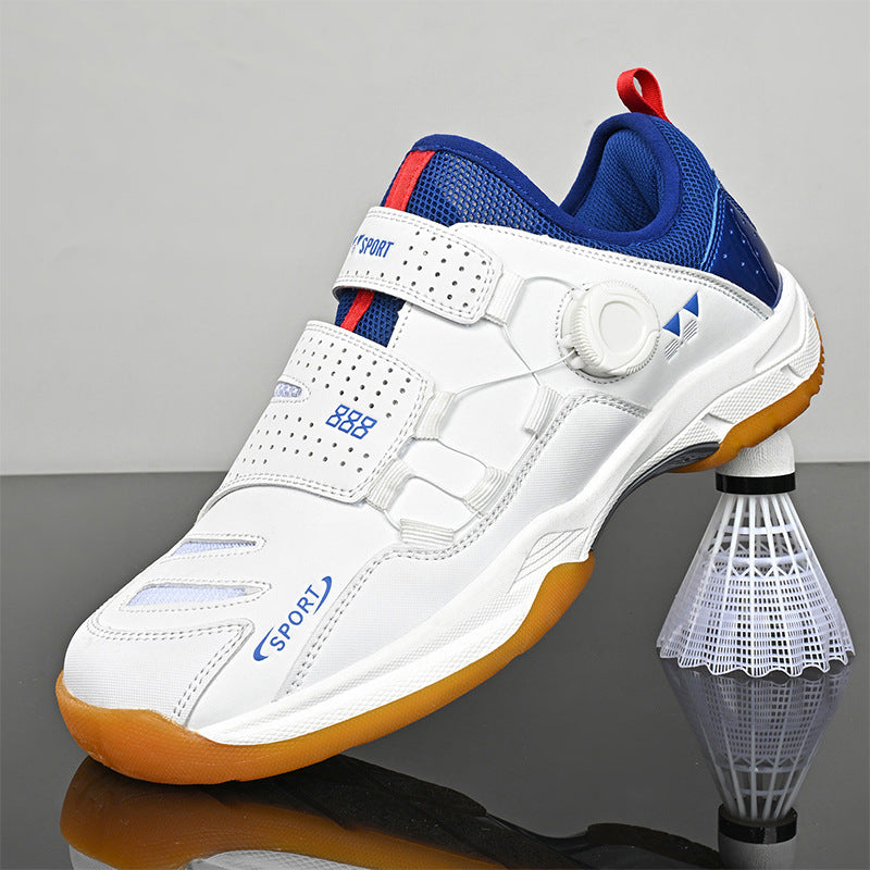 Unisex leichte Badminton‑Hallenschuhe mit rutschfester Gummilaufsohle, doppelte Klett‑Fixierung und Drehverschluss EB