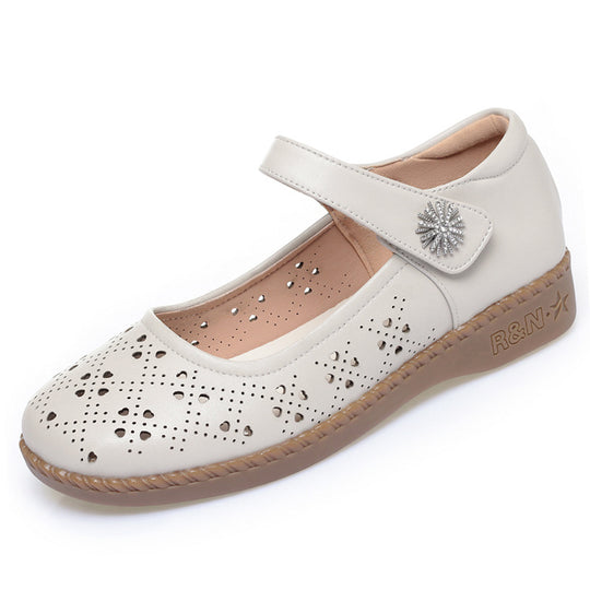 Damen Ballerinas mit verstellbarem Riemen und modischem Lochmuster EB