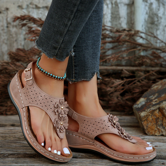 Damen modische Zehentrenner-Sandalen mit floralem Design und rutschfester Sohle EB