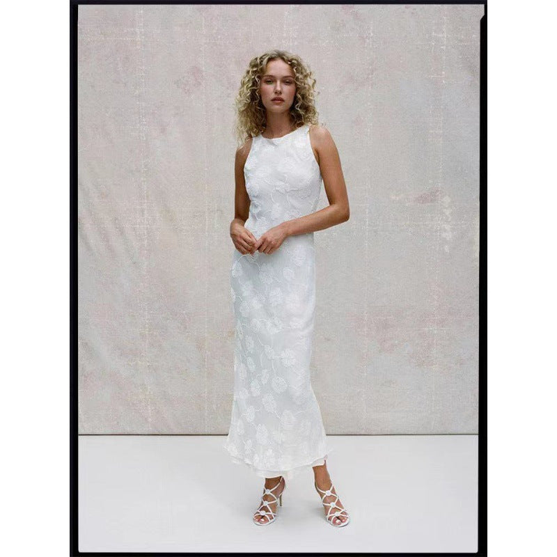 Damen Maxi-Kleid mit floralem Spitzenmuster und elegantem, schwingendem Saum EB