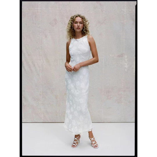 Damen Maxi-Kleid mit floralem Spitzenmuster und elegantem, schwingendem Saum EB