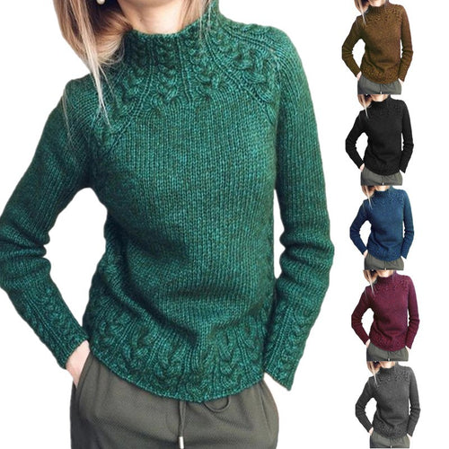 Damen nan grobgestrickter Zopfmuster-Pullover mit Stehkragen und tailliertem Schnitt EB