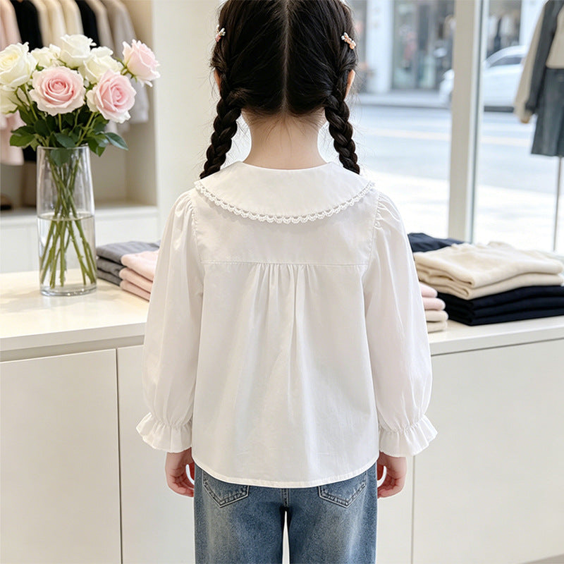 Mädchen elegante Bluse mit rüschenbesetztem Kragen EB