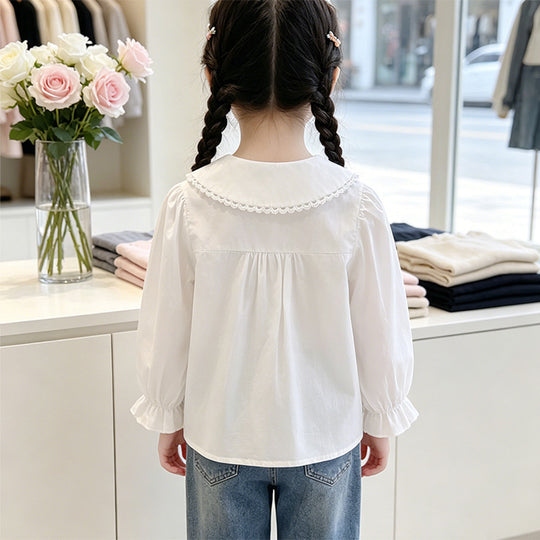Mädchen elegante Bluse mit rüschenbesetztem Kragen EB