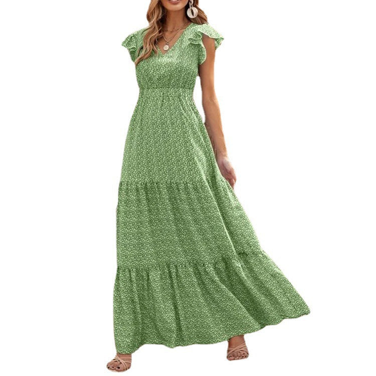 Damen Maxikleid mit Volant und V-Ausschnitt EB