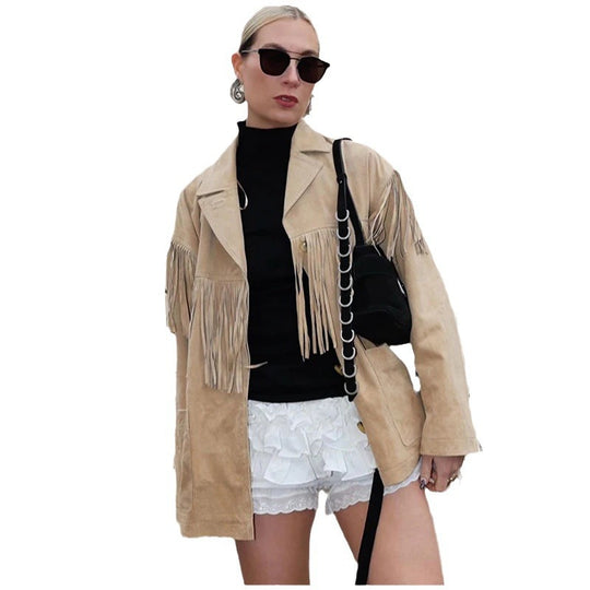 Damen Wildleder-Fransenjacke EB