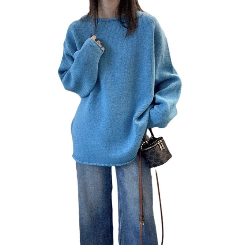 Damen Oversized Strickpullover mit lässigem Schnitt und hohem Kragen EB