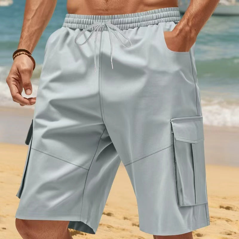 Herren nan technische Reisefreizeit-Bermuda mit elastischem Bund, Kordelzug und funktionalen Klapptaschen EB