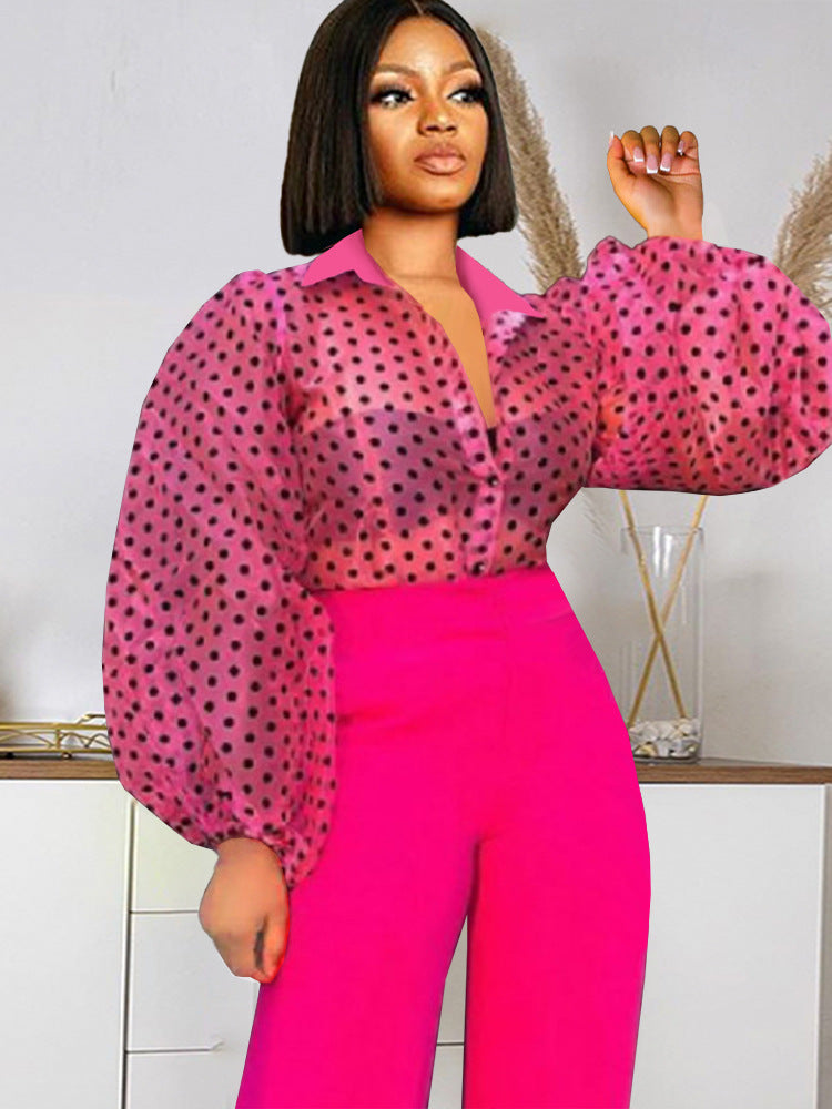 Damen Bluse mit voluminösen Puffärmeln und transparentem Design EB